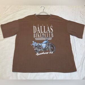 SHEIN Brown Dallas Biker Club Long Sleeve‎ Tee